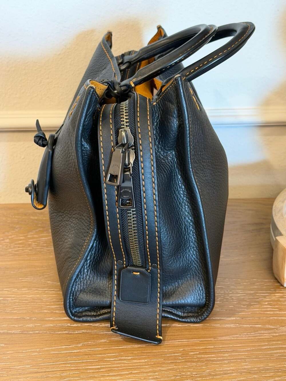 Coach Rogue 25 in Black Glovetanned Pebble Leather with Mustard Suede Lining - Picture 4 of 14
